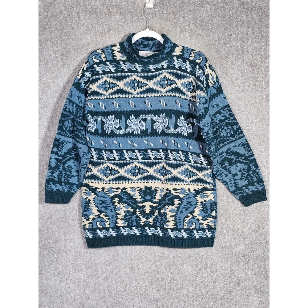 Vintage Sweater Exchange Fair Isle Sweater Mens Size Medium Blue Green USA Made - Picture 1 of 6